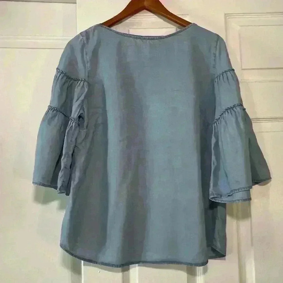 J Jill Denim Lightweight Ruffle Bell Sleeve Tunic Top - Picture 1 of 4